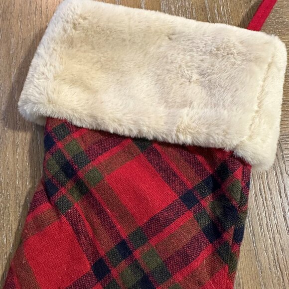 Plaid Christmas Stocking with Fur Cuff - Picture 3 of 5